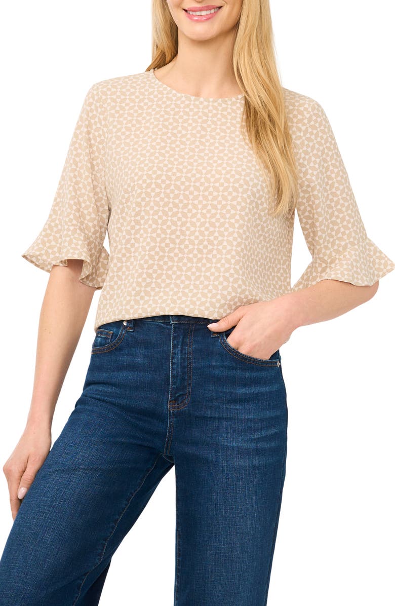 CeCe Ruffle Cuff Top, Main, color, Birch