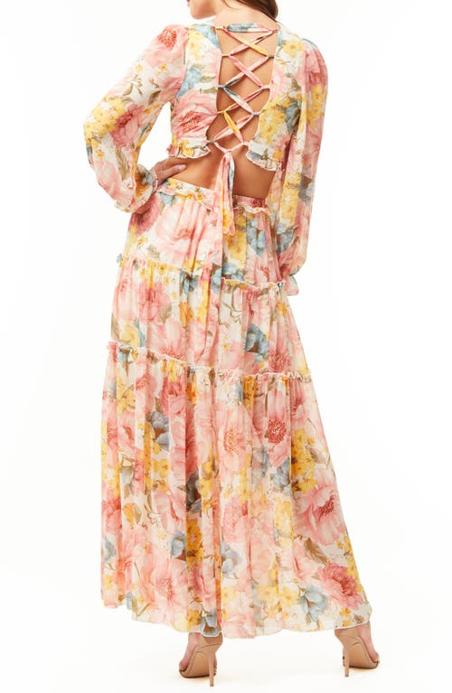 By Design France Long Sleeve Chiffon Maxi Dress In Multi