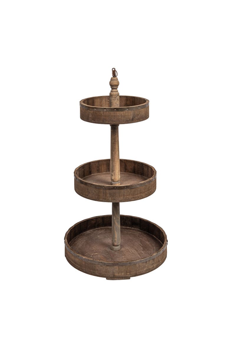 Storied Home Decorative Wood & Tin 3 Tier Tray, Main, color, Brown