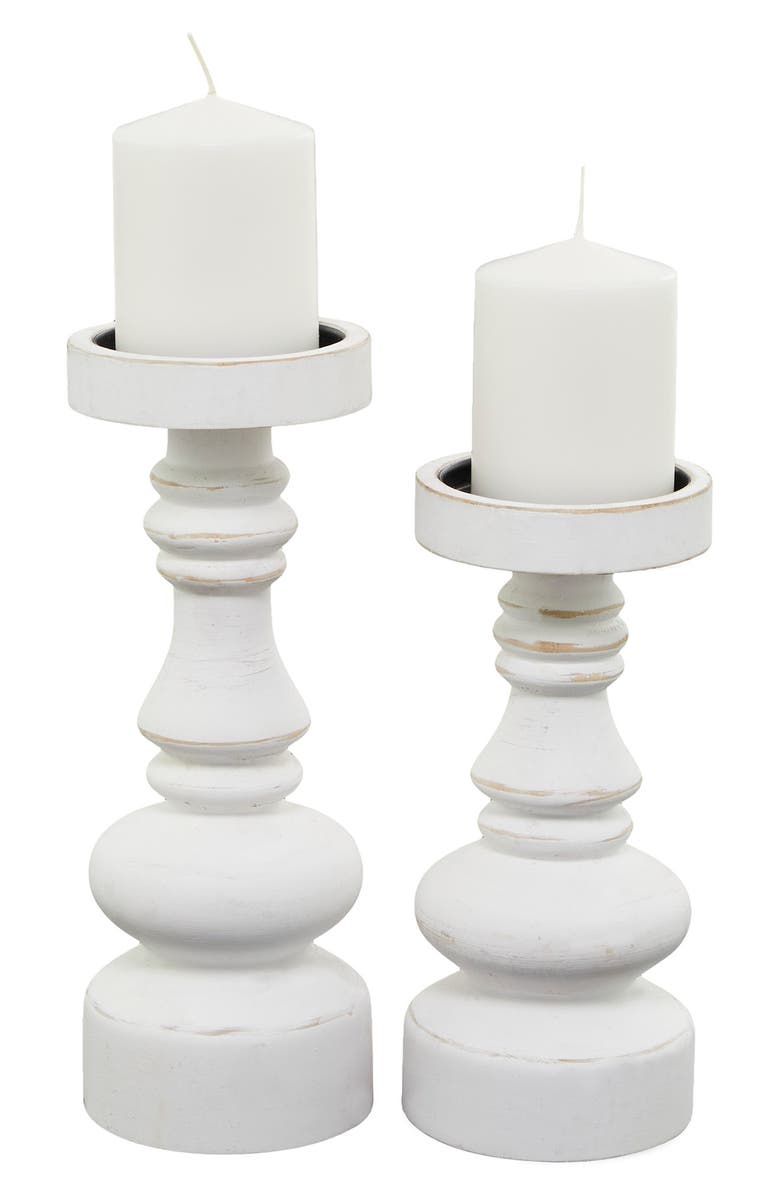 Novogratz White Wood 2-Piece Candleholder Set, Alternate, color, 