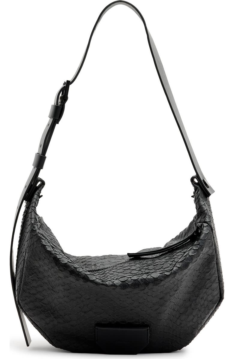 AllSaints Madea Snake Embossed Leather Shoulder Bag, Main, color,