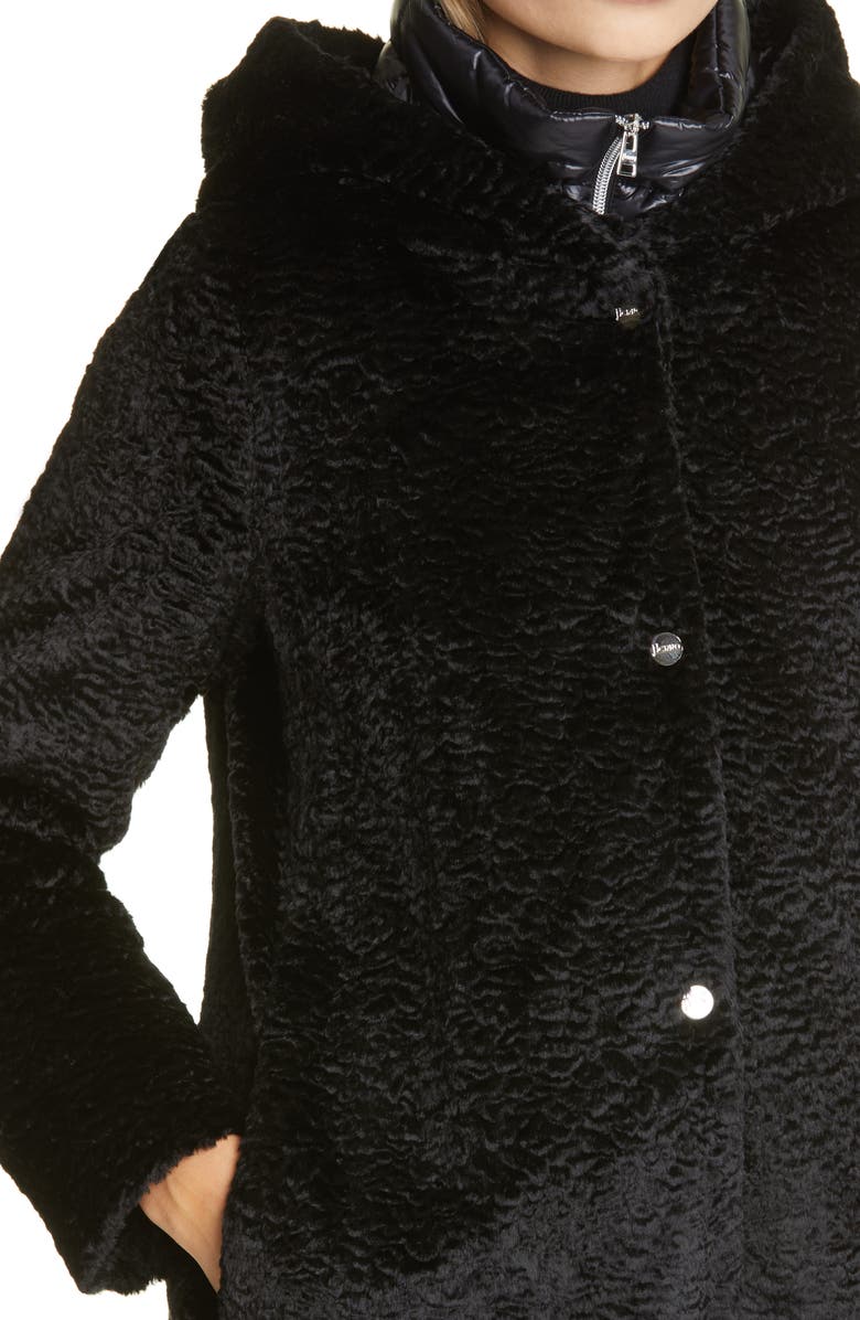 Herno Hannover Hooded Faux Persian Lamb Fur Coat with Removable Down Bib, Alternate, color, 
