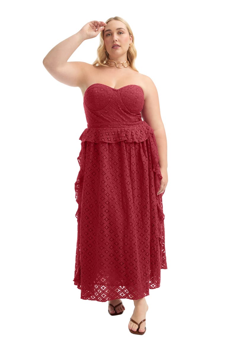 Ruffled Peplum Corseted Midi Dress, Main, color, BOLD RED