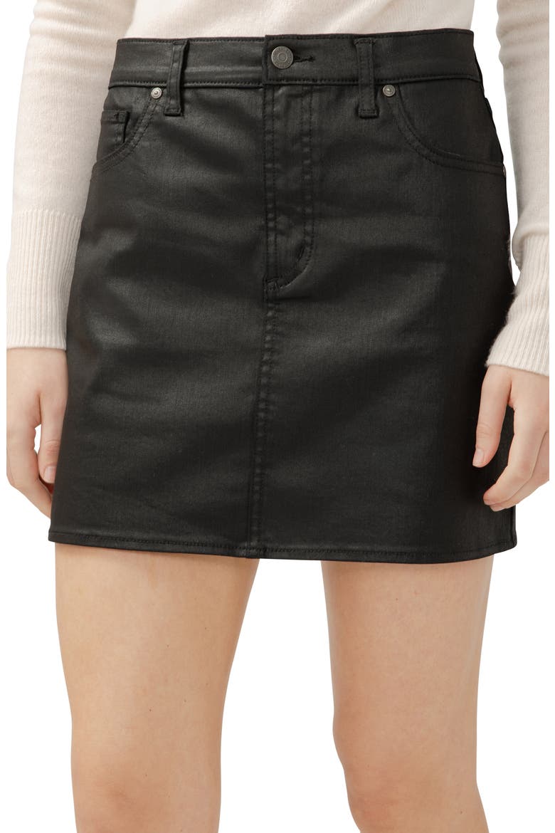 Coated Denim Miniskirt, Alternate, color, BLACK