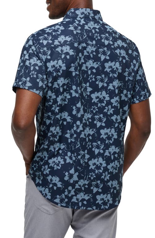 Travismathew Bombadier Floral Short Sleeve Button-up Shirt In Total Eclipse