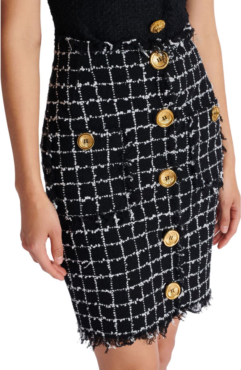 Balmain Tweed pencil skirt with buttons, Alternate, color, Black