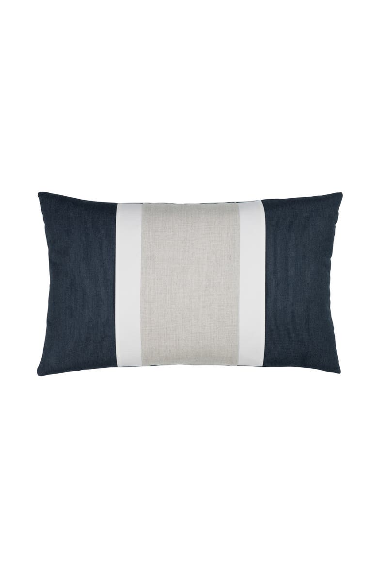 Nevis panelled dimensional banded Indoor & Outdoor Woven Accent Pillow, Main, color, Indigo