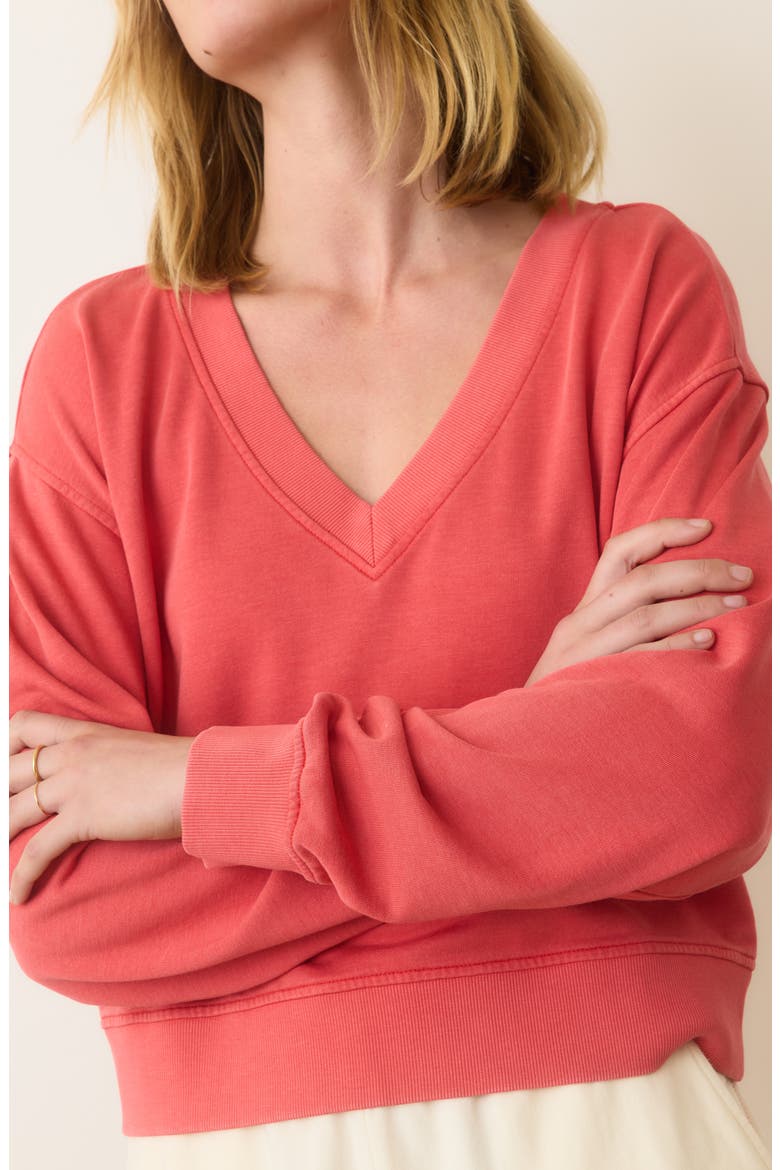 French Terry V-Neck Sweatshirt, Alternate, color, CORAL