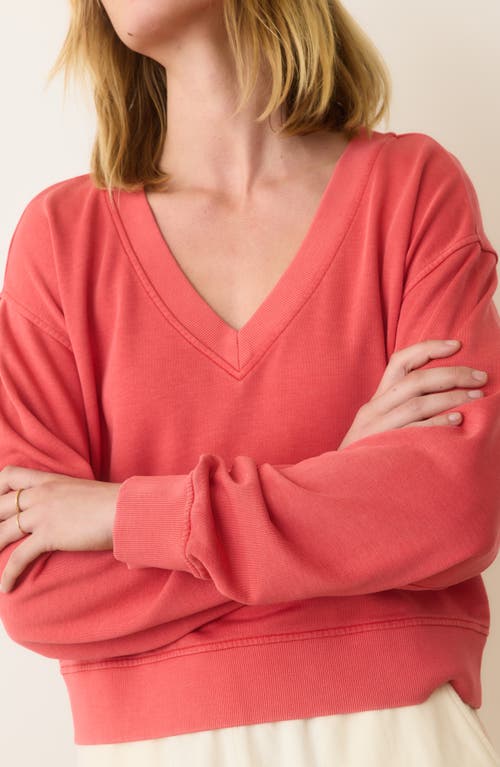 Marine Layer Lightweight Terry V Neck Sweatshirt In Coral
