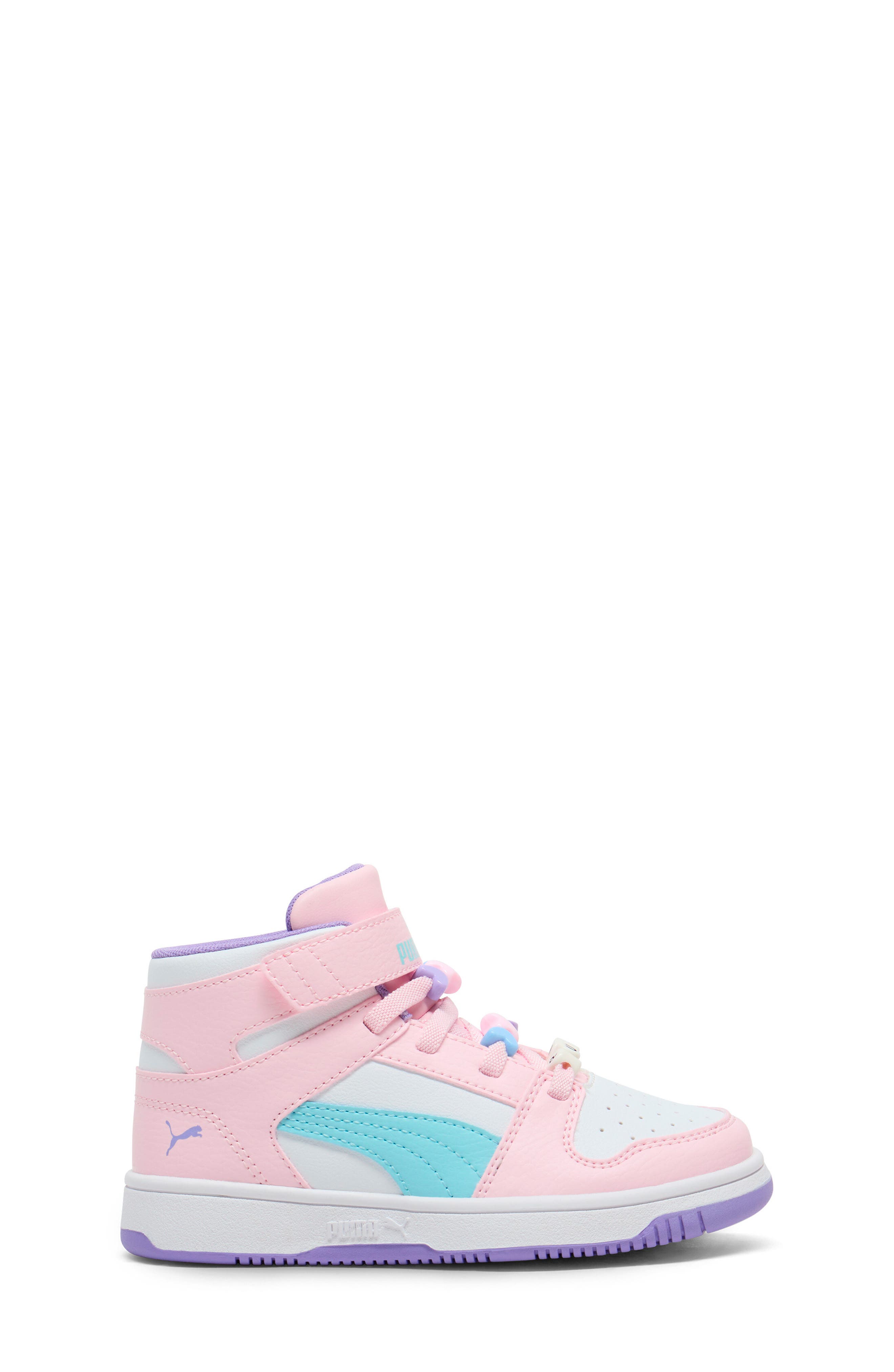 PUMA Kids' Rebound Layup High Top Sneaker, Alternate, color, Puma White/ Pink/ Aqua
