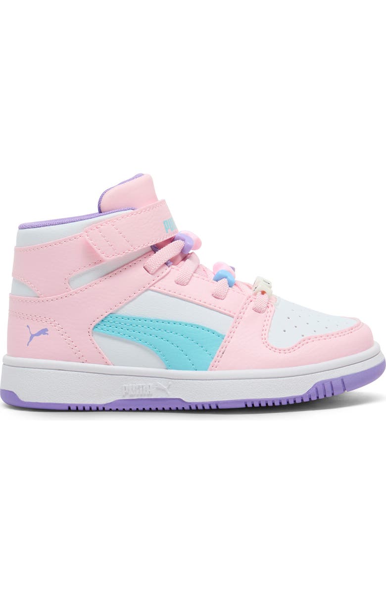 PUMA Kids' Rebound Layup High Top Sneaker, Alternate, color, Puma White/ Pink/ Aqua