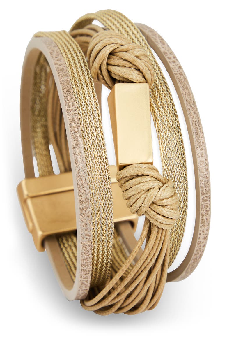 Mixed Media Multistrand Bracelet, Main, color, TAUPE