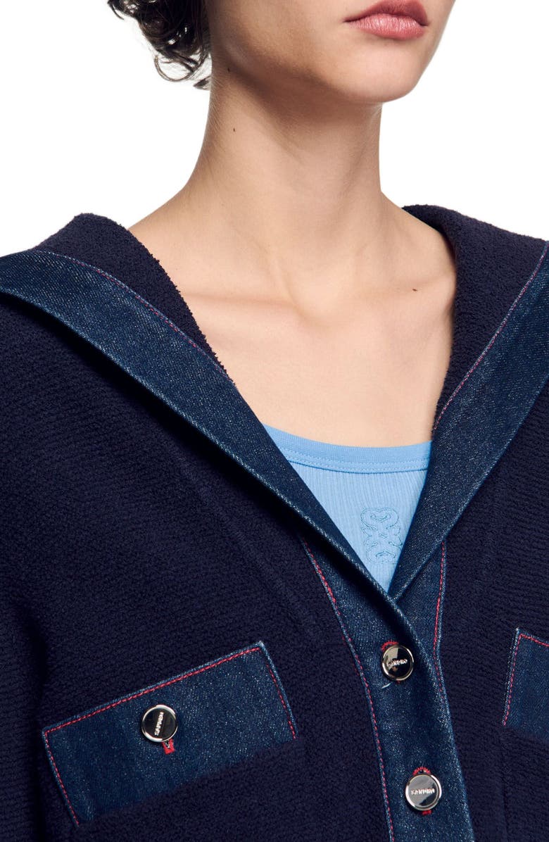SANDRO Cardigan with denim details, Alternate, color,