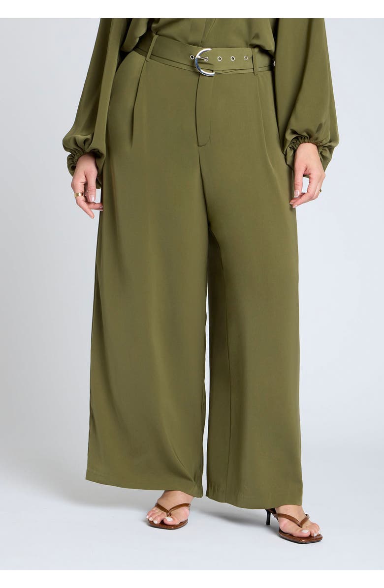 ELOQUII Wide Leg Belted Pant, Alternate, color, Bronze Green