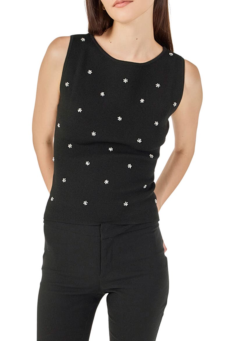 Jewel Embellish Sleeveless Top, Main, color, BLACK
