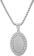 HMY JEWELRY Men's Our Lady of Guadalupe Cubic Zirconia Oval Pendant Necklace
