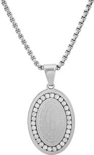 HMY JEWELRY Men's Our Lady of Guadalupe Cubic Zirconia Oval Pendant Necklace
