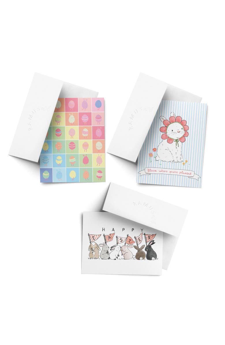 Ramus & Co Easter Assorted Greeting Card Pack (3ct) "Rainbow Easter Eggs, Flower Bunny, Easter Bunnies", Main, color, Multi-Pack