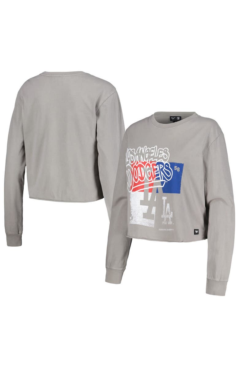 THE WILD COLLECTIVE Women's The Wild Collective Gray Los Angeles Dodgers Cropped Long Sleeve T-Shirt, Main, color, Gray