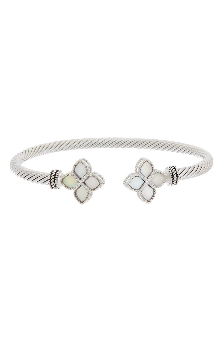 Juvell Mother-of-Pearl Clover Cuff Bracelet, Main, color,
