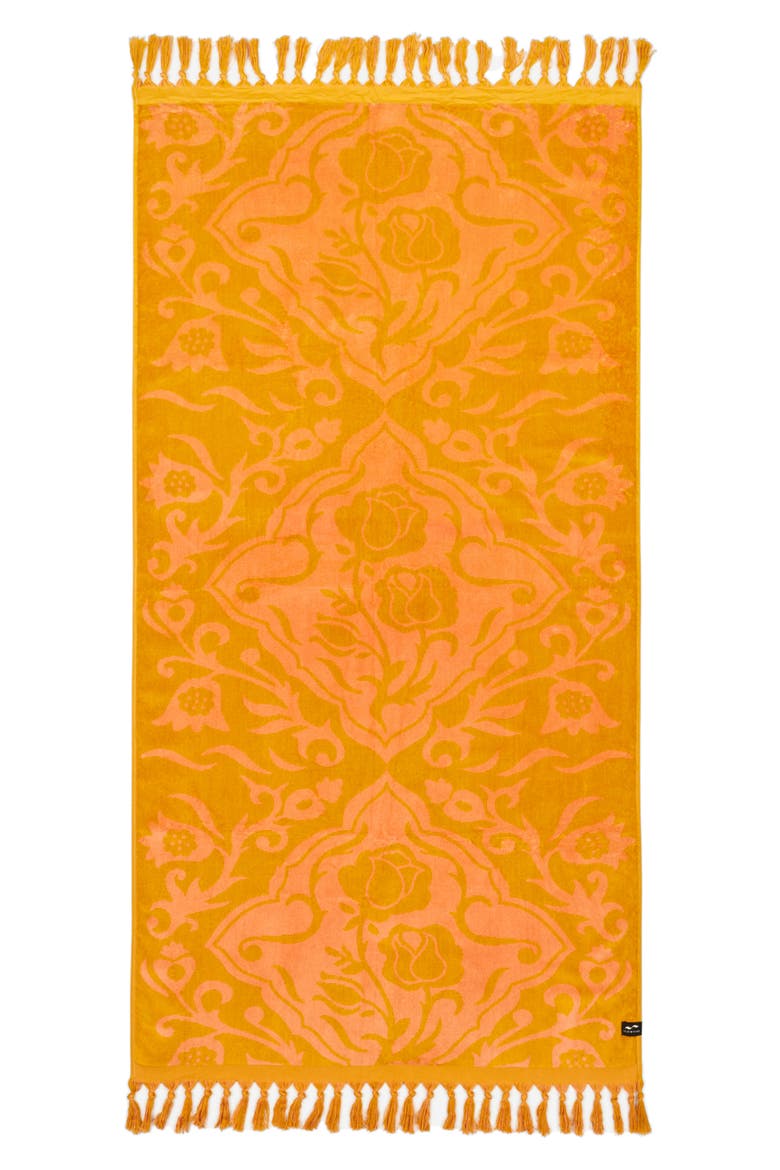 Rosie Tassel Trim Cotton Beach Towel, Main, color, ORANGE