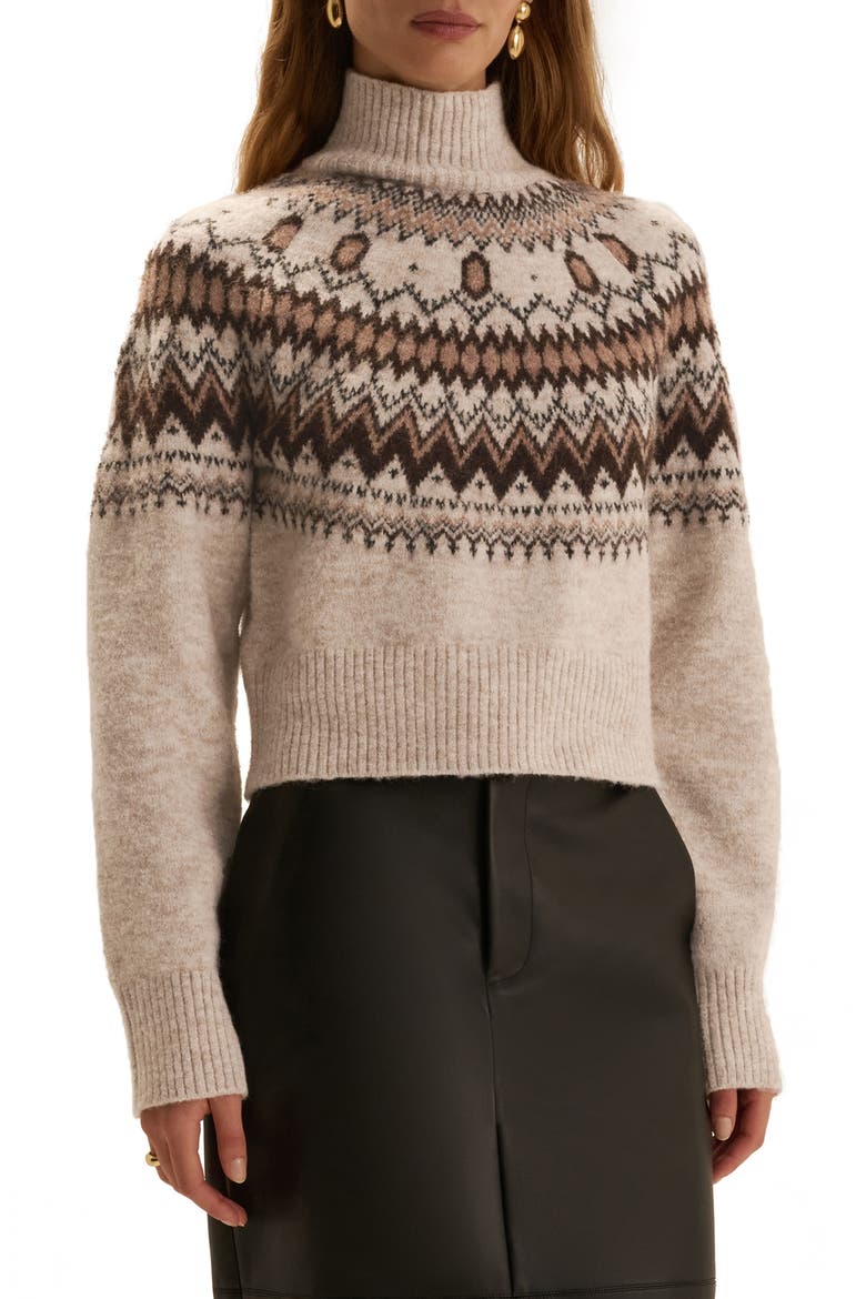 The Chalet Fair Isle Turtleneck Sweater, Main, color, CREAM/ ESPRESSO MUL