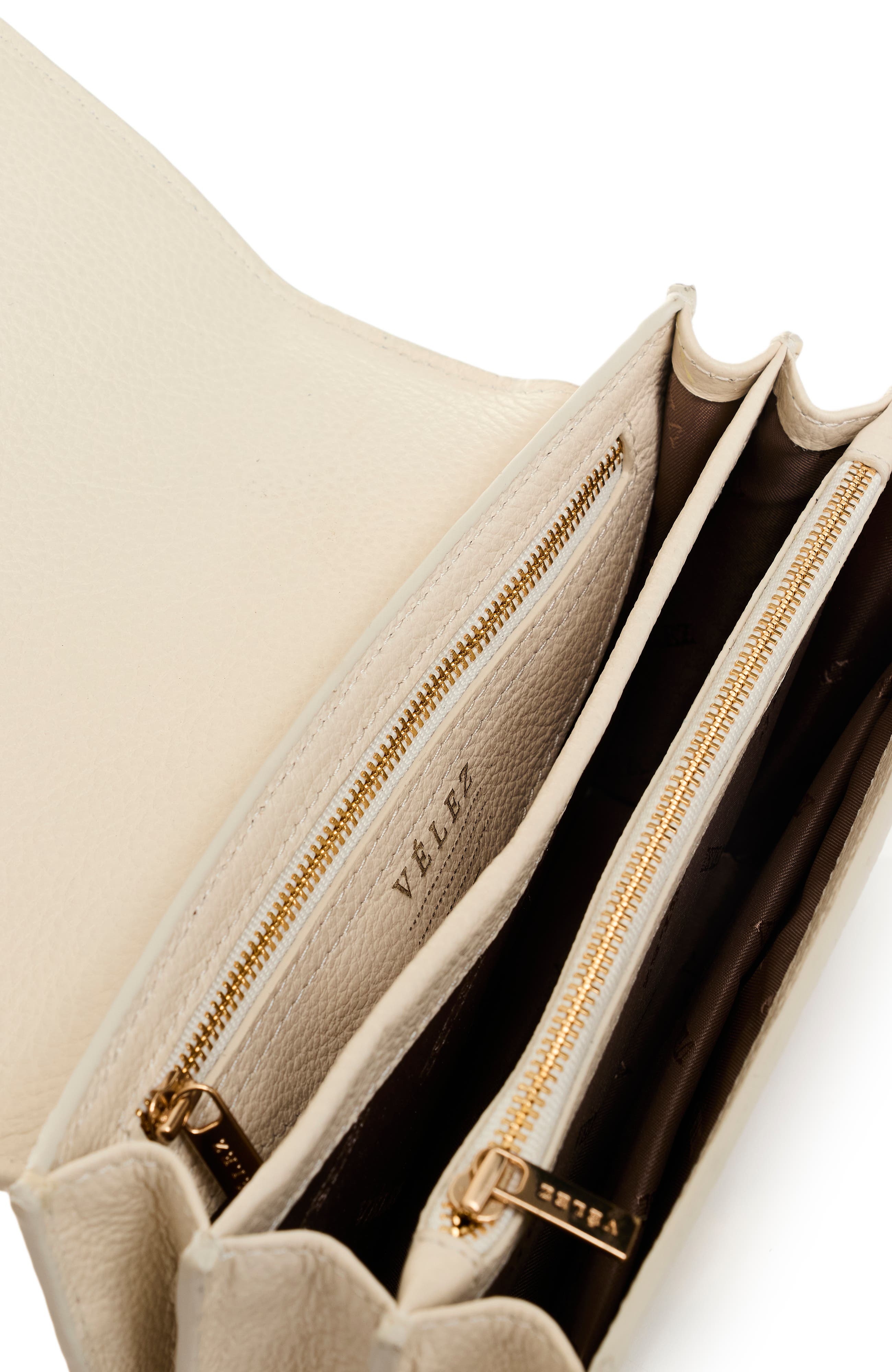 Garniel Hands-Free Leather Bag with Woven Handle, Alternate, color, White