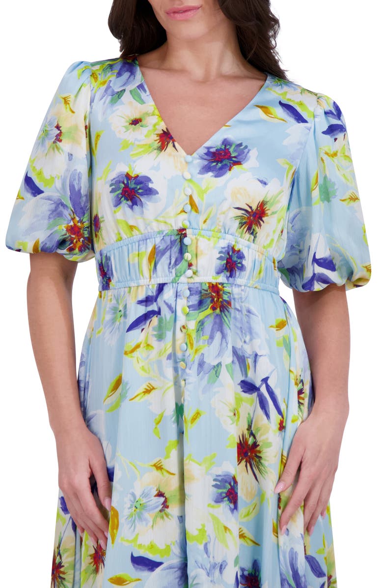 Kensie Puff Sleeve Midi Dress, Alternate, color, Light Blue Multi