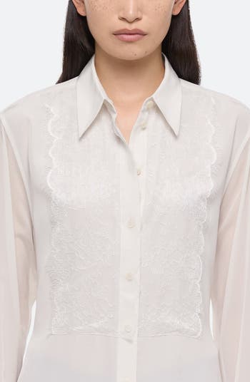 Mixed Media Lace Button-Up Shirt
