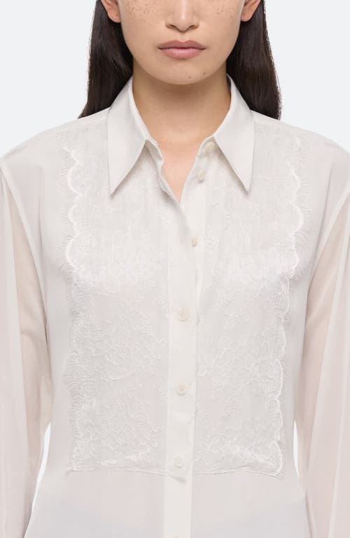 Helmut Lang Mixed Media Lace Button-up Shirt