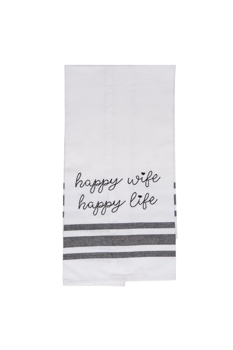 Happy Wife Happy Life Tea Towel Cotton White, Main, color, White