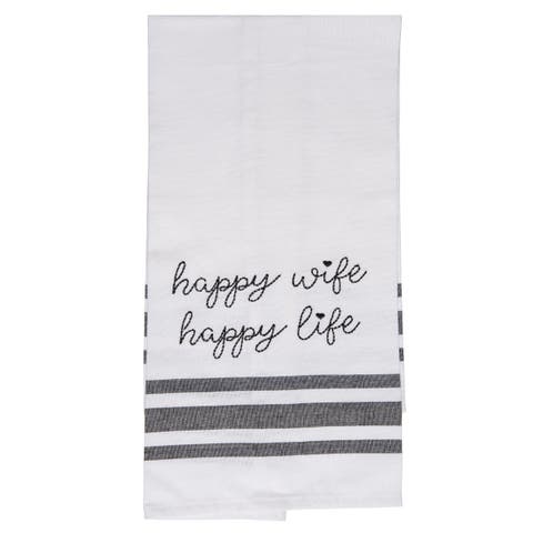 Happy Wife Happy Life Tea Towel Cotton White