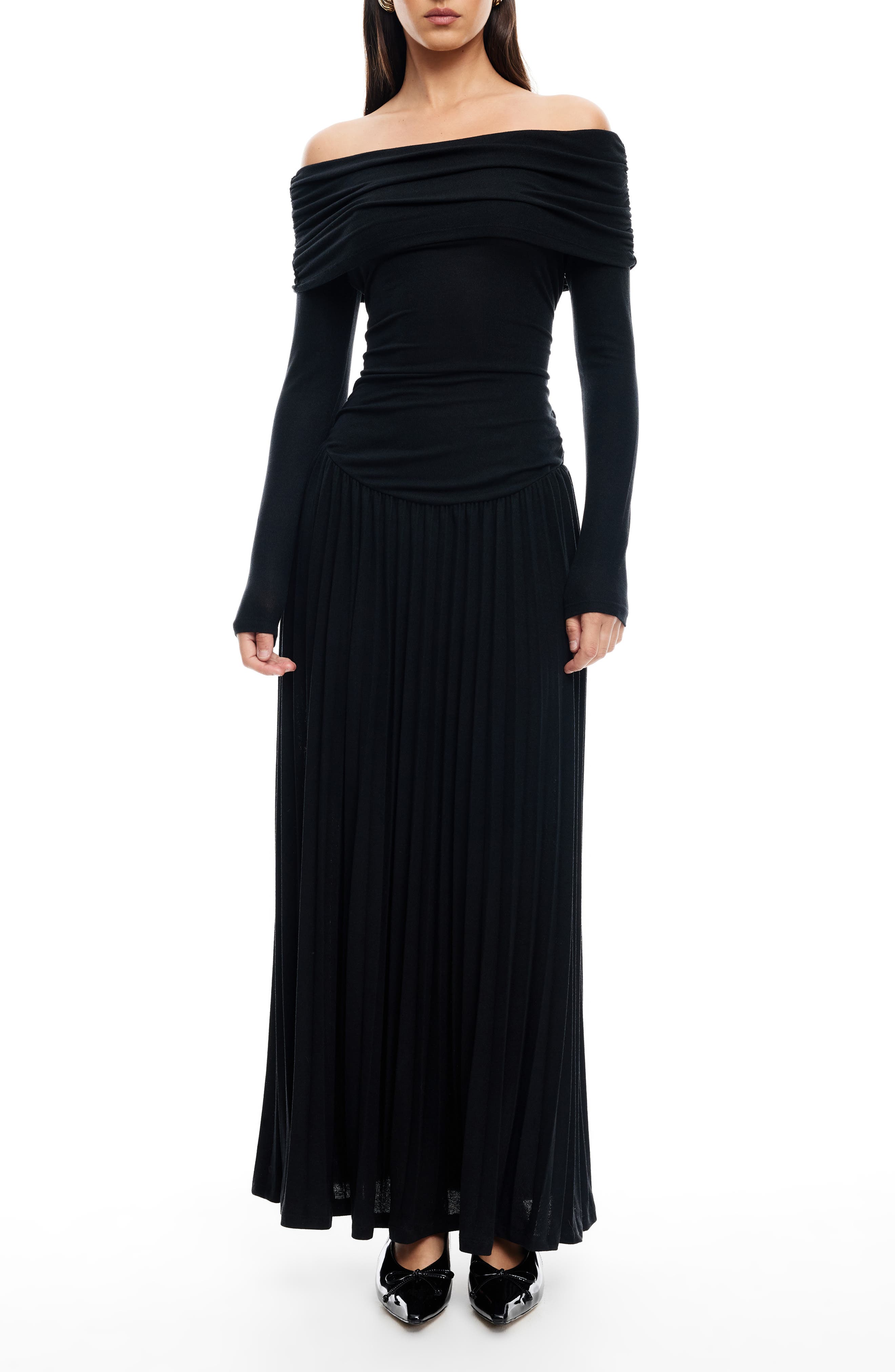 LIONESS Field of Dreams Off the Shoulder Long Sleeve Maxi Dress
