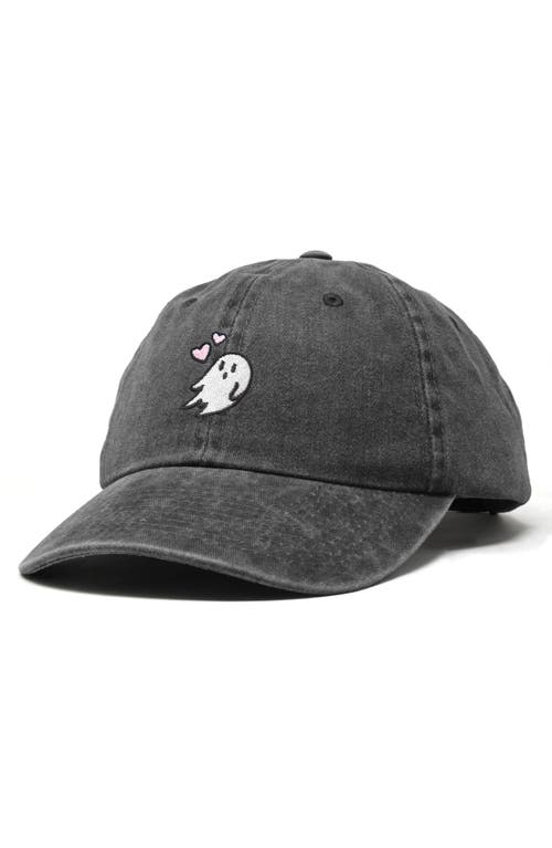 Dalix Heartly Ghost Embroidered Cap In Washed Black