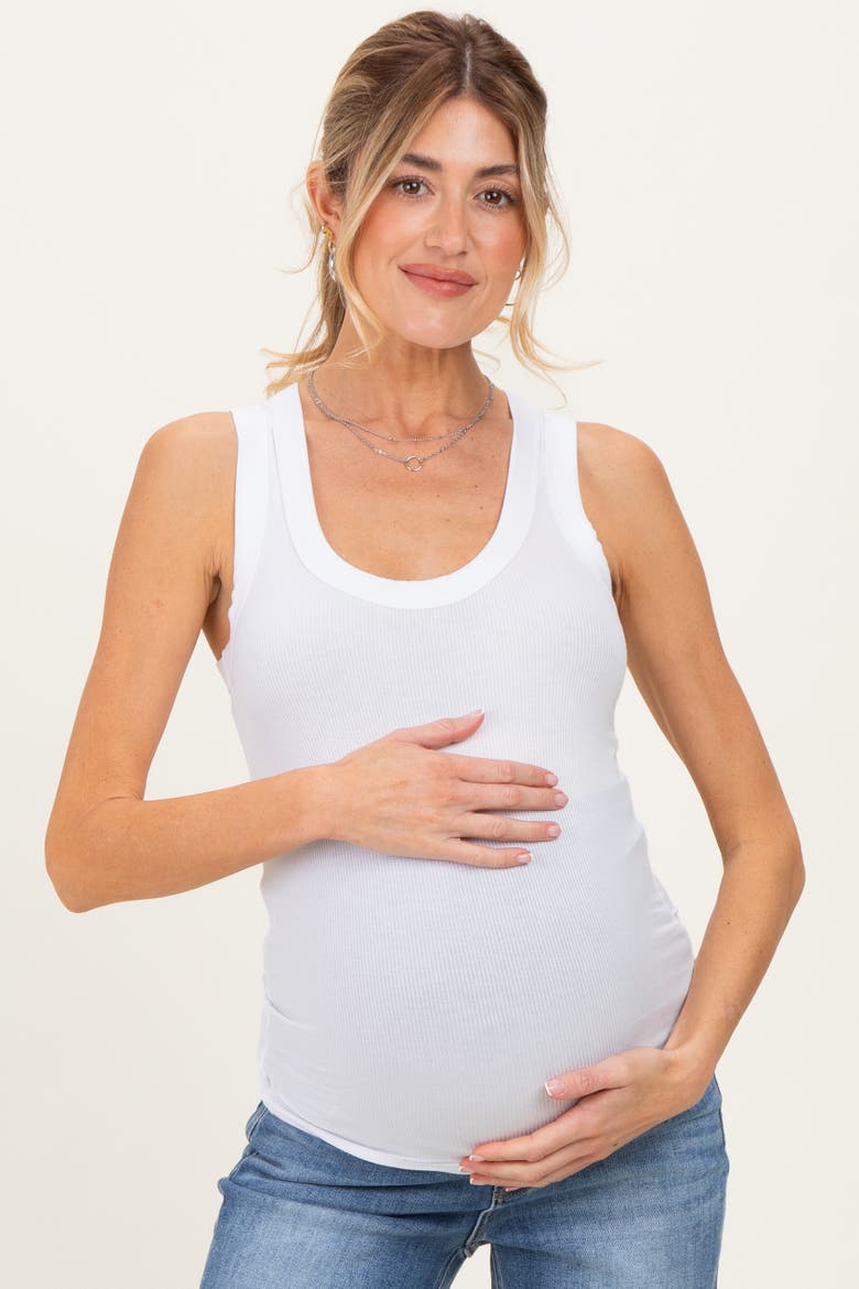 Ribbed Scoop Neck Tank Top, Main, color, White