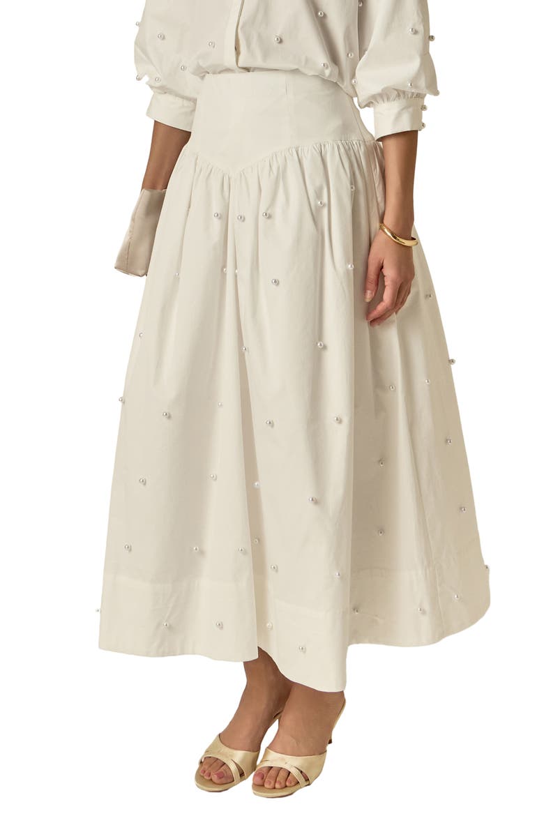 Pearly Bead Poplin Maxi Skirt, Alternate, color, WHITE