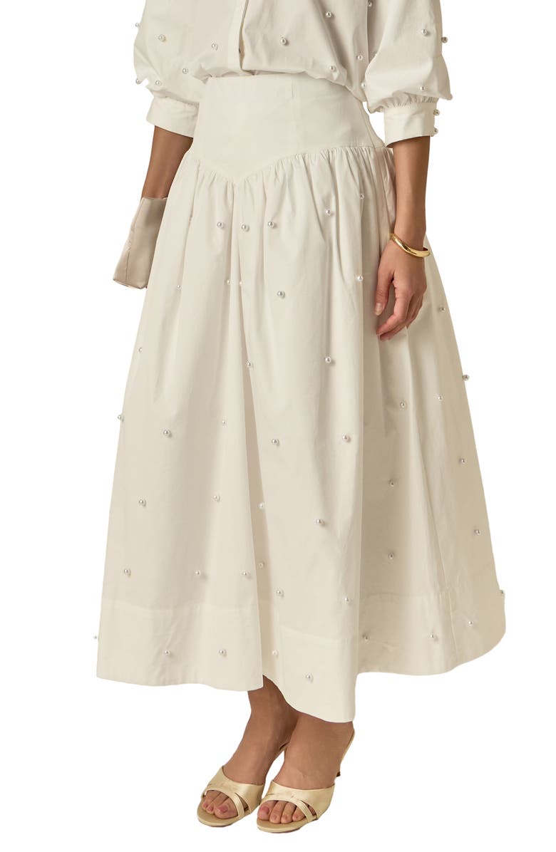 English Factory Pearly Bead Poplin Maxi Skirt, Alternate, color, White