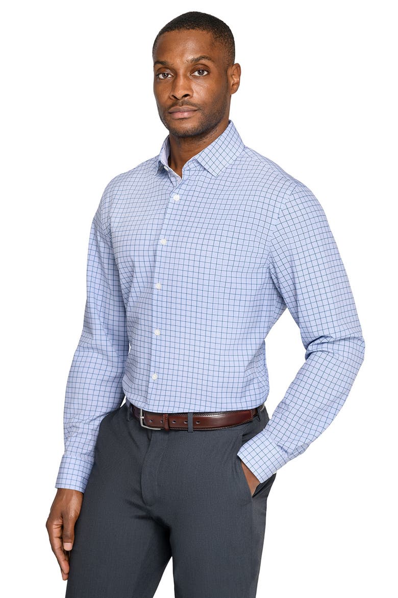 Regular Fit Blue Check Performance Dress Shirt, Alternate, color, WHITE/ BLUE