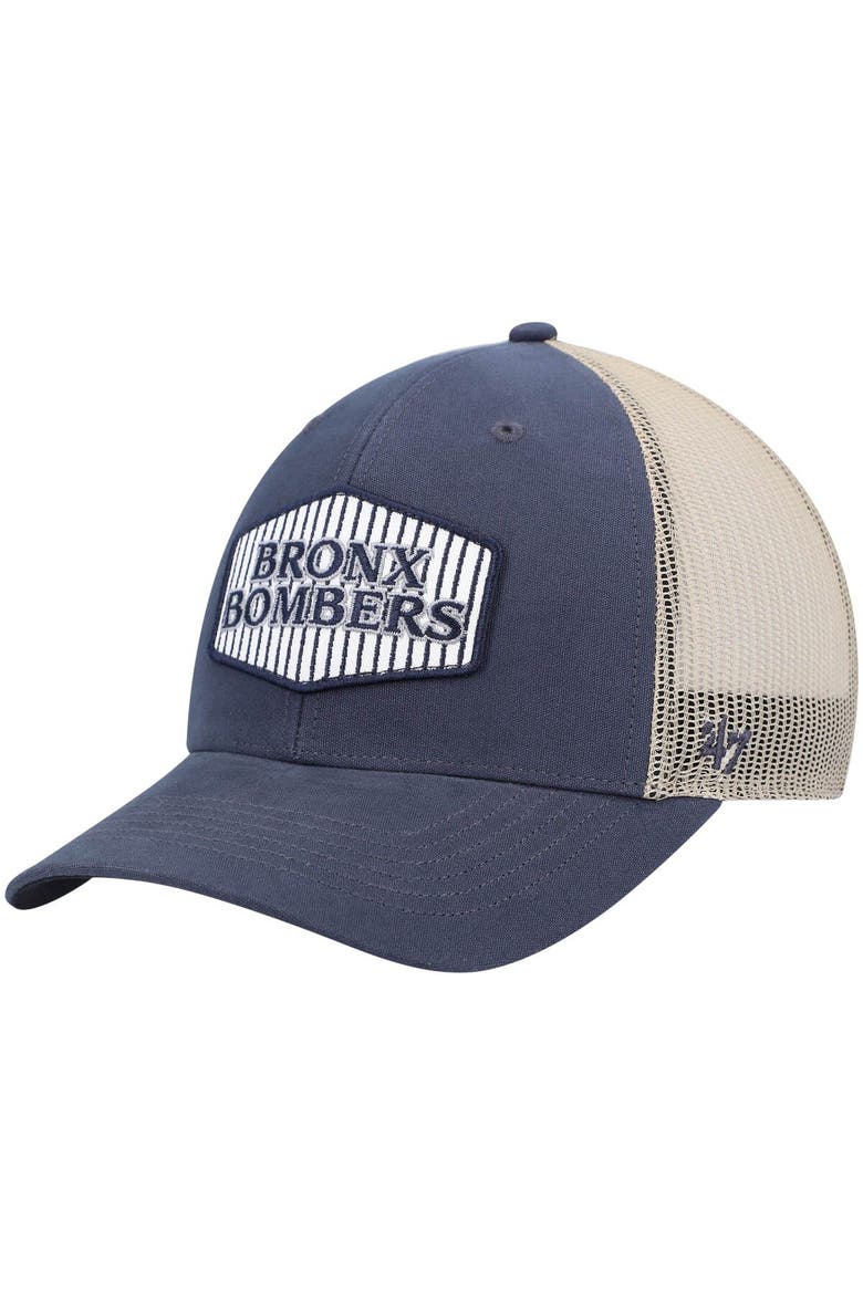 Men's '47 Navy/Natural New York Yankees Bronx Bombers Local Haven Trucker Snapback Hat, Main, color, Navy