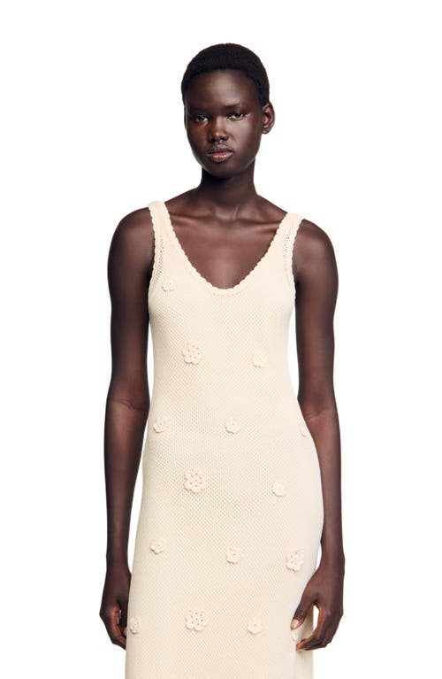 Sandro Womens Naturels Flower-embellished Sleeveless Knitted Maxi Dress In Ecru