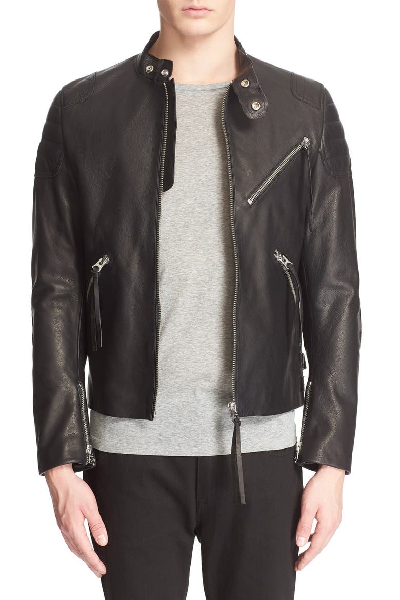 Oliver Leather Moto Jacket, Main, color, BLACK