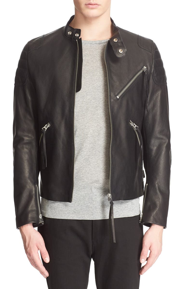 Acne Studios Oliver Leather Moto Jacket, Main, color, 