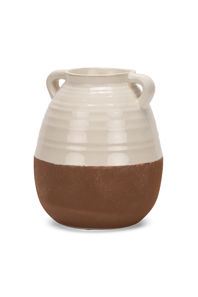 Tryna Large Beige w/ Matte Brown Ceramic Vase, Main, color, Brown