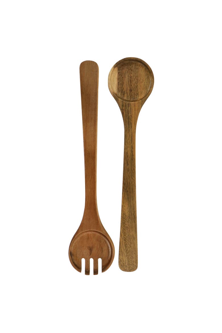 3 Piece Acacia Wood Salad Bowl and Spoon Set, Alternate, color, Brown