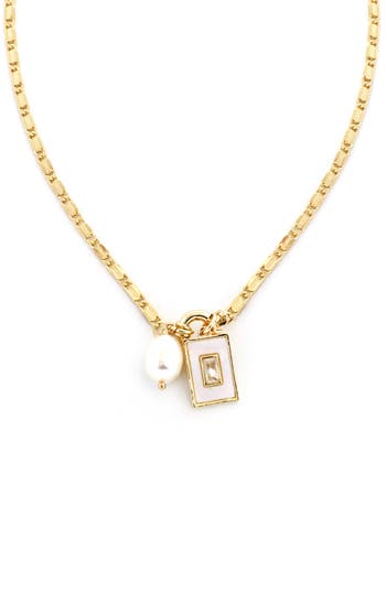 Panacea Faux Pearl & Enamel Tag Pendant Necklace In White