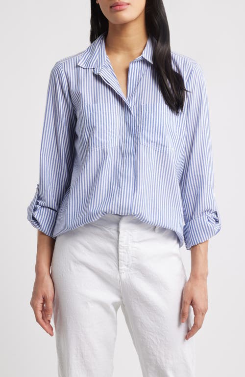 Beachlunchlounge Stripe Cotton & Modal Button-up Shirt In Seawater