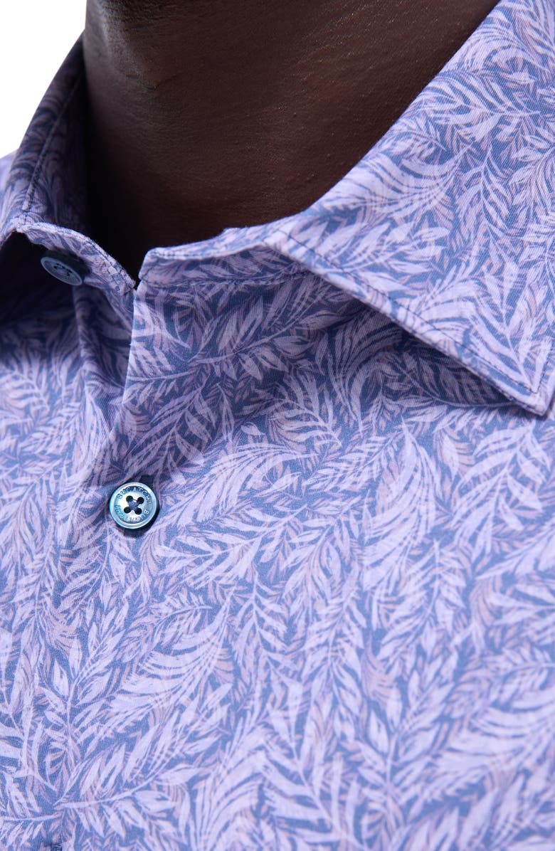 Bugatchi Milo OoohCotton<sup>®</sup> Leaf Print Short Sleeve Button-Up Shirt, Alternate, color, Lilac