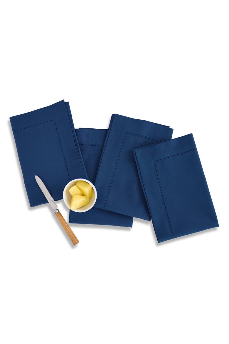 Cotton Linen Hemstitch Dinner Napkins Set of 4, 20 x 20", Main, color, Lapis Blue