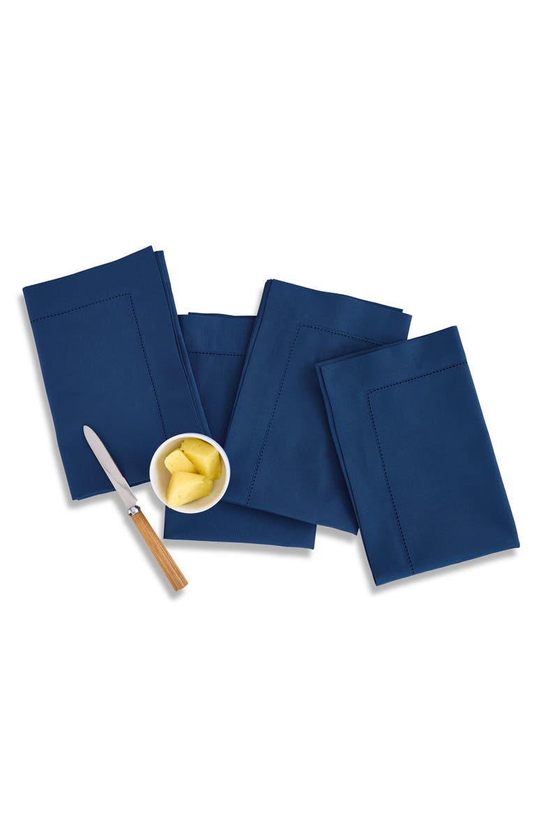 Solino Home Linen Dinner Napkins - Cotton Linen Hemstitch, 20" x 20", Main, color, Lapis Blue