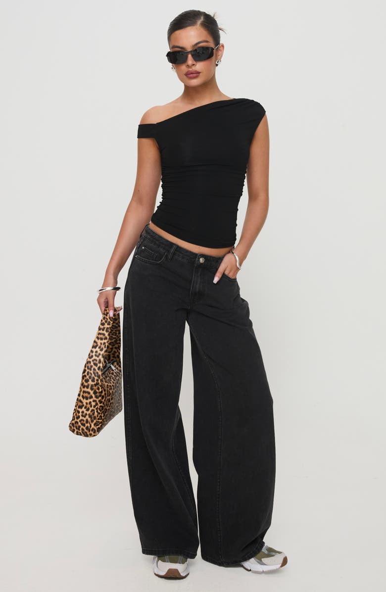 Princess Polly Ramos Low Rise Wide Leg Jeans, Alternate, color, Washed Black